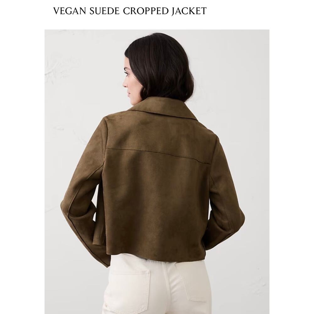 Banana Republic Women’s Olive Vegan Suede cropped Jacket Size S NWT - Picture 2 of 8